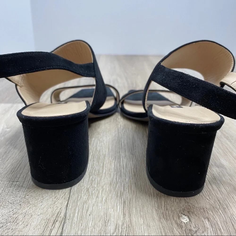Lafayette 148 New York Black Suede Strappy Block Heel Sandals